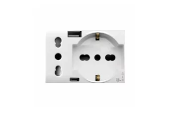 PRISE 2P+T SCHUKO + PRISE 2P 16A + CHARGEUR USB TYPE A&C 3 MODULES DOMUS 44