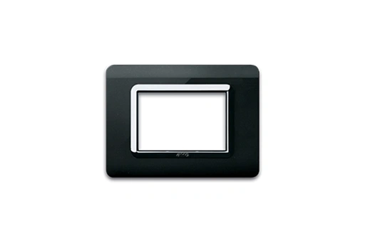 PLAQUE TECHNOPOLYMERE 44 RECTANGULAIRE NOIR ABSOLU AVEC CADRE CHROME 3 MODULES